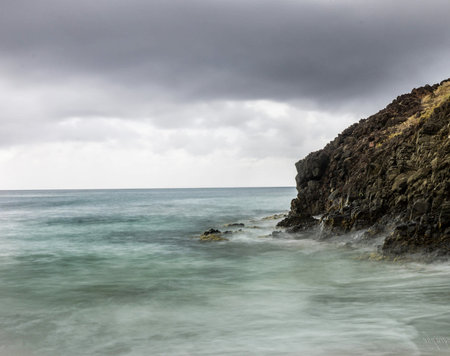 Beautiful seascape with stormy sky. Long exposure.の写真素材