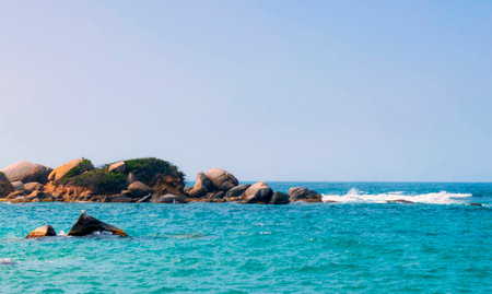 Tropical beach on Koh Samui, Thailand. Seascape with rocks and blue skyの写真素材