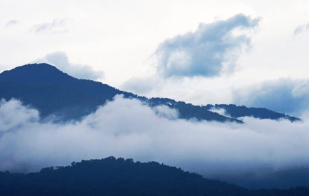 Mountain landscape with fog and clouds in the morning at Doi Inthanon National Park, Chiang Mai,...