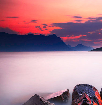Beautiful sunset over the Lake Garda, Lombardy, Italyの写真素材