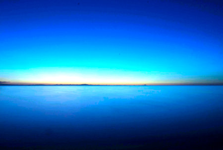 Sunset at the Baltic Sea in Poland. Blue sky and water.の写真素材