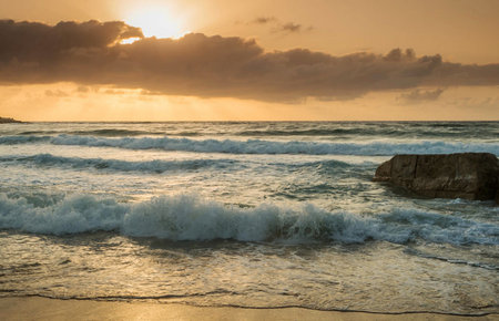 Sunset at the beach in Oahu, Hawaii, USA.の写真素材
