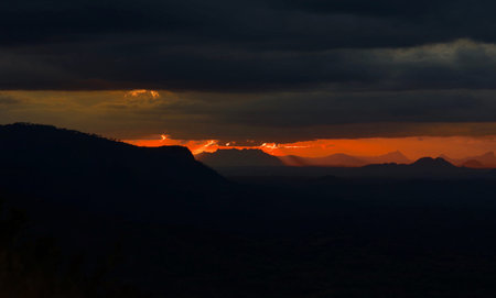 Sunset in the mountains of Chiangmai, Thailand.の写真素材