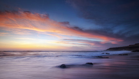 Beautiful sunset over the sea. Long exposure shot. Long exposureの写真素材