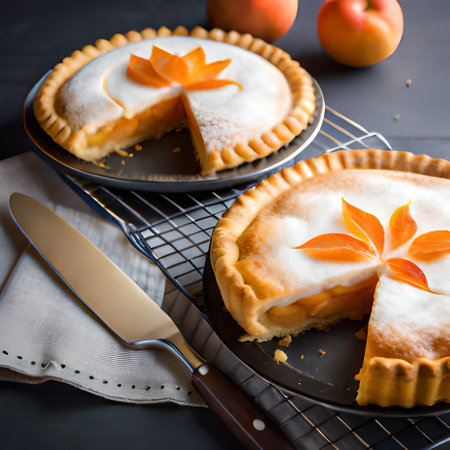 Cottage cheese tart with apricot on a black background.の素材