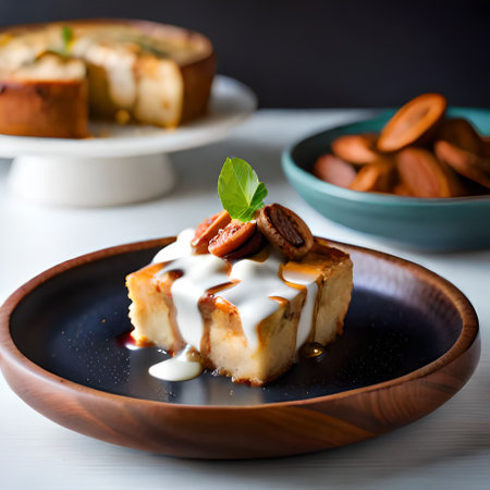 Cottage cheese casserole with pecan nuts, selective focusの素材
