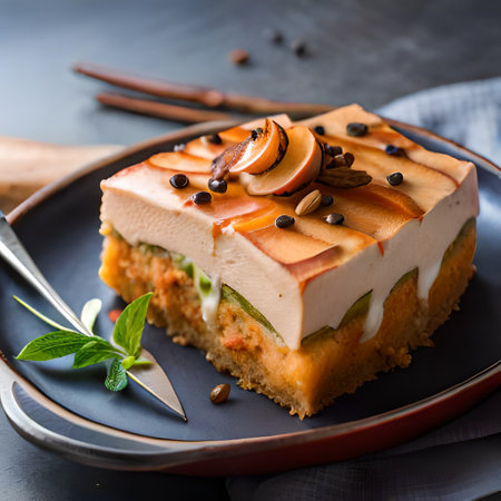 Piece of cake with cream cheese, kiwi and chocolate chipsの素材