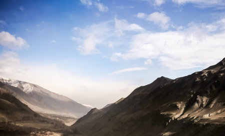 Beautiful panoramic view of the mountains in the fog.の写真素材