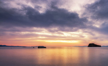 Sunset over the sea. Beautiful seascape at sunset.の写真素材