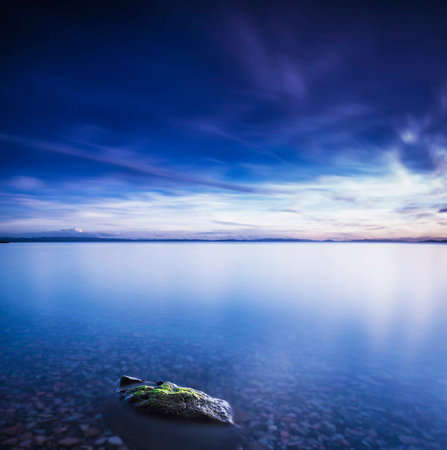 beautiful seascape with blue sky and clouds. long exposureの写真素材