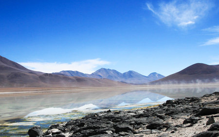 Laguna Verde, the lagoon in the altiplano of Boliviaの写真素材