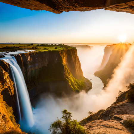 Victoria Falls at sunrise, Zimbabwe, Africa. Beautiful natural landscape.の素材