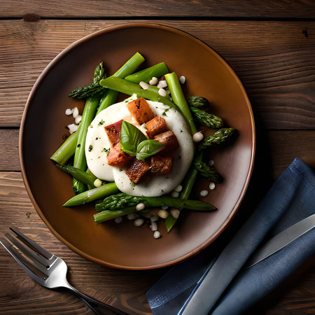 Asparagus salad with smoked salmon, green beans and pine nutsの素材