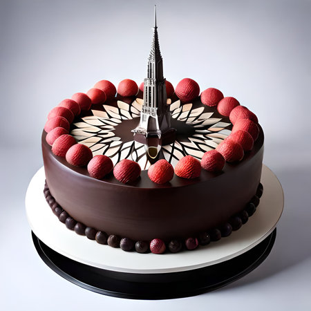 Chocolate cake with parisian tower on top, 3d renderの素材