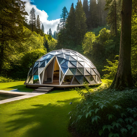 3d rendering of a tent in the forest. Architectural theme.の素材
