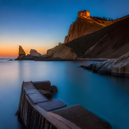 Sunset at the Black Sea coast in Crimea, Ukraine. Long exposureの素材