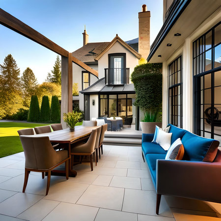 Luxury house with terrace and garden. 3d renderingの素材