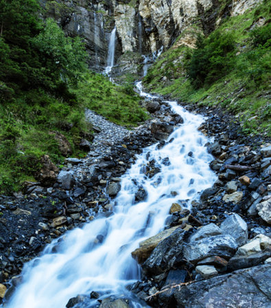 Waterfall in the mountains of Georgia. Shallow depth of fieldの写真素材