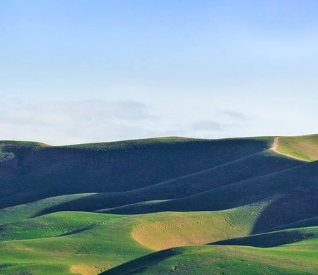 Beautiful green hills under blue sky with clouds. Tuscany, Italyの写真素材