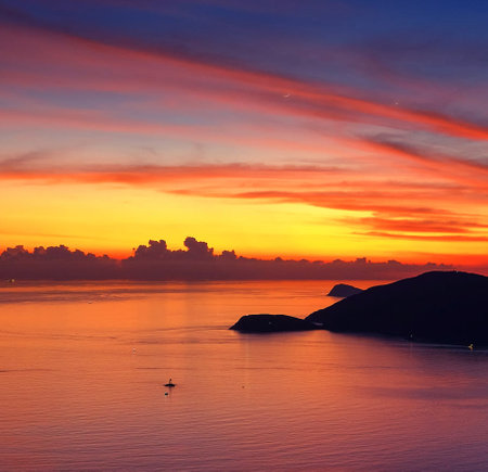 Sunset over the sea in the evening. Beautiful nature background.の写真素材