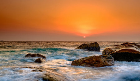 Sunset over the sea. Beautiful seascape at sunset.の写真素材