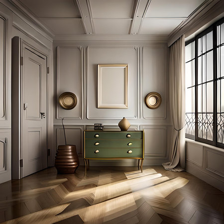 Interior of a classic room with a green chest of drawersの素材
