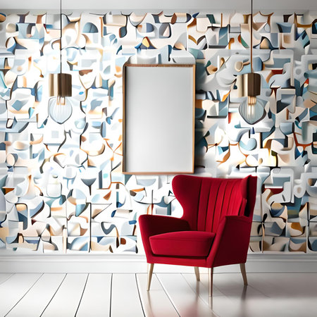 Modern interior with red armchair and blank poster. 3d renderの素材