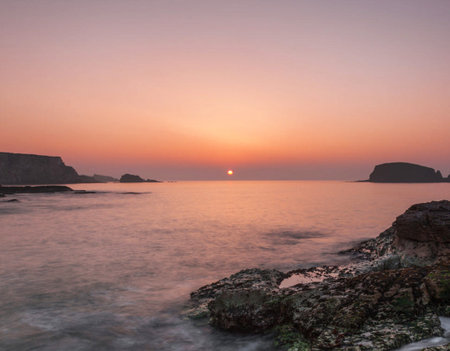 Beautiful sunset at the beach in Ibiza, Balearic Islands, Spainの写真素材