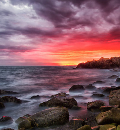 Beautiful sunset over the sea. Dramatic sky. Crimea, Ukraineの写真素材