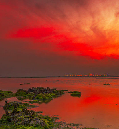 Beautiful sunset at the sea. Colorful sky. Nature composition.の写真素材