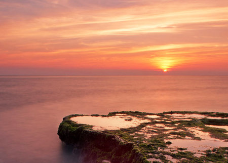 Beautiful sunset over the sea. Beautiful seascape. Nature composition.の写真素材