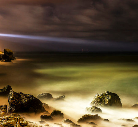Beautiful seascape at dusk. Long exposure shot with a long exposure.の写真素材