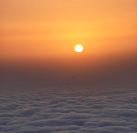 Sunrise in the morning above the sea of clouds, Thailand.