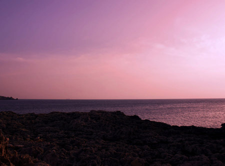 Sunset over the sea, Crete, Greece. Selective focus.の写真素材