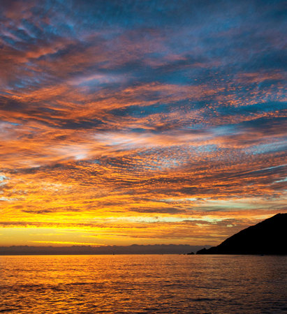 Sunset over the sea in Montenegro, Balkans, Adriatic Seaの写真素材