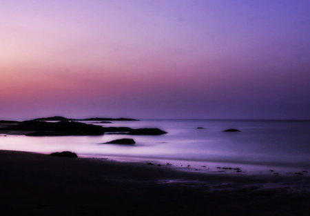Beautiful sunrise at the beach in the evening, Bali, Indonesiaの写真素材
