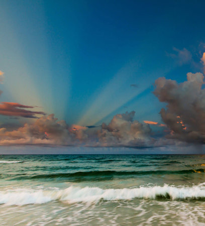 Beautiful sunset over the sea. Seascape with clouds.の写真素材