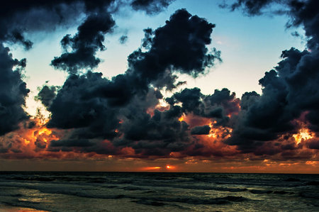 Dramatic sunset on the Baltic Sea. Dramatic cloudscape.