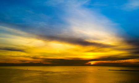 Beautiful sunset over the sea. Beautiful sky and sea at sunset.の写真素材