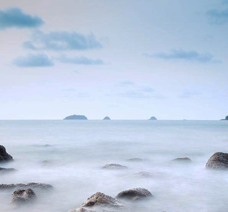 Beautiful seascape with rocks in the sea, Thailand.の写真素材