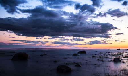 Beautiful seascape at sunset. Baltic sea, Latvia.の写真素材