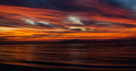 Sunset on the beach of Bali, Indonesia. Long exposureの写真素材