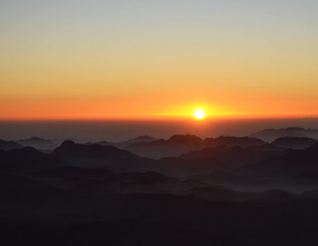 Sunrise over the mountain range at Doi Inthanon National Park, Thailandの写真素材