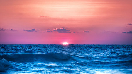 Beautiful sunset over the sea. Sunset over the sea. Sea landscape.の写真素材