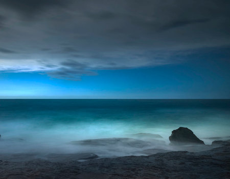 Beautiful seascape at night. Long exposure. Thailand.の写真素材