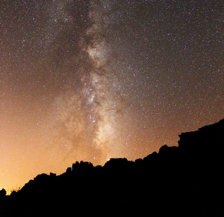 Milky Way over the Rocky Mountains of Gran Canaria, Canary Islandsの写真素材