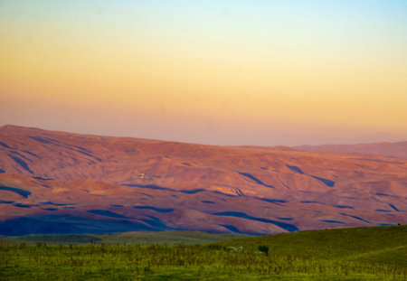Sunset in the mountains. Summer landscape. Kazakhstan. Tien Shan.の写真素材