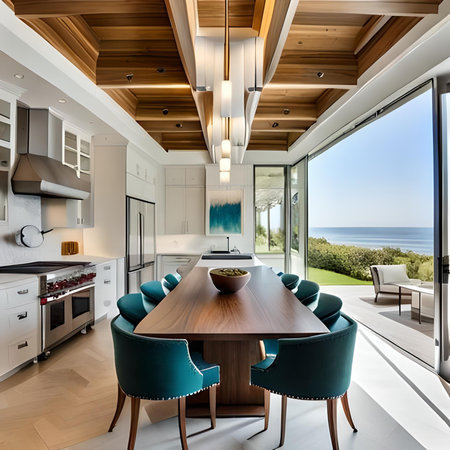 Luxury dining room with wooden table and chairs. Northwest, USAの素材