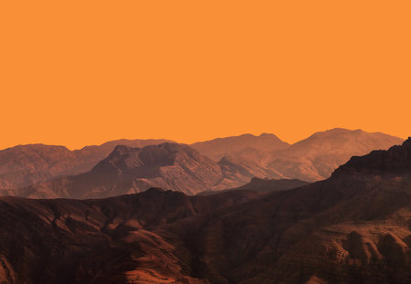 Landscape of the mountains at sunset. Computer generated 3D illustration.の写真素材