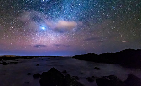 Milky Way over the Atlantic Ocean in Tenerife Canary Islands Spainの写真素材